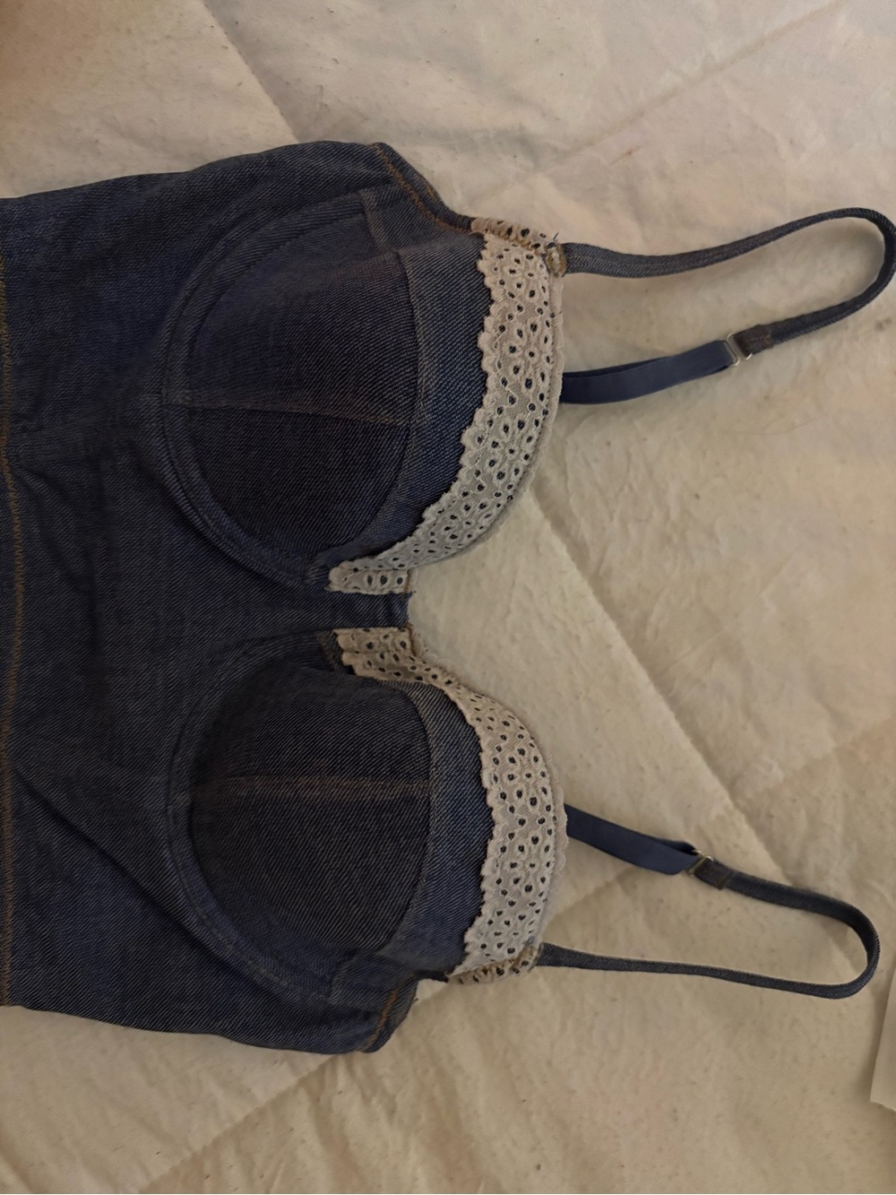 Target Denim-Look Lace Trim Longline Bra in Navy and Cream